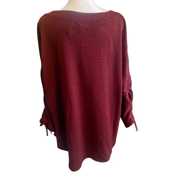 Max Studio Wine Tie Cinched Sleeve Ribbed Top Size 1X NWT - Picture 6 of 10